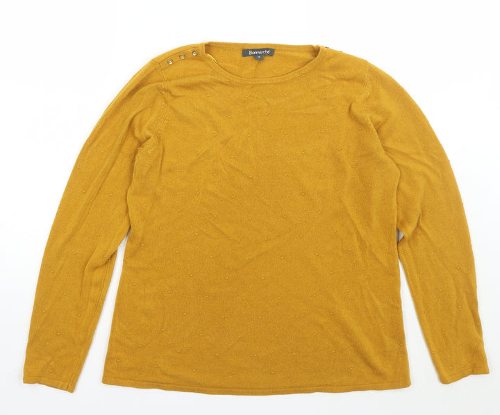 Bonmarché Womens Yellow Scoop Neck  Acrylic Pullover Jumper Size 14