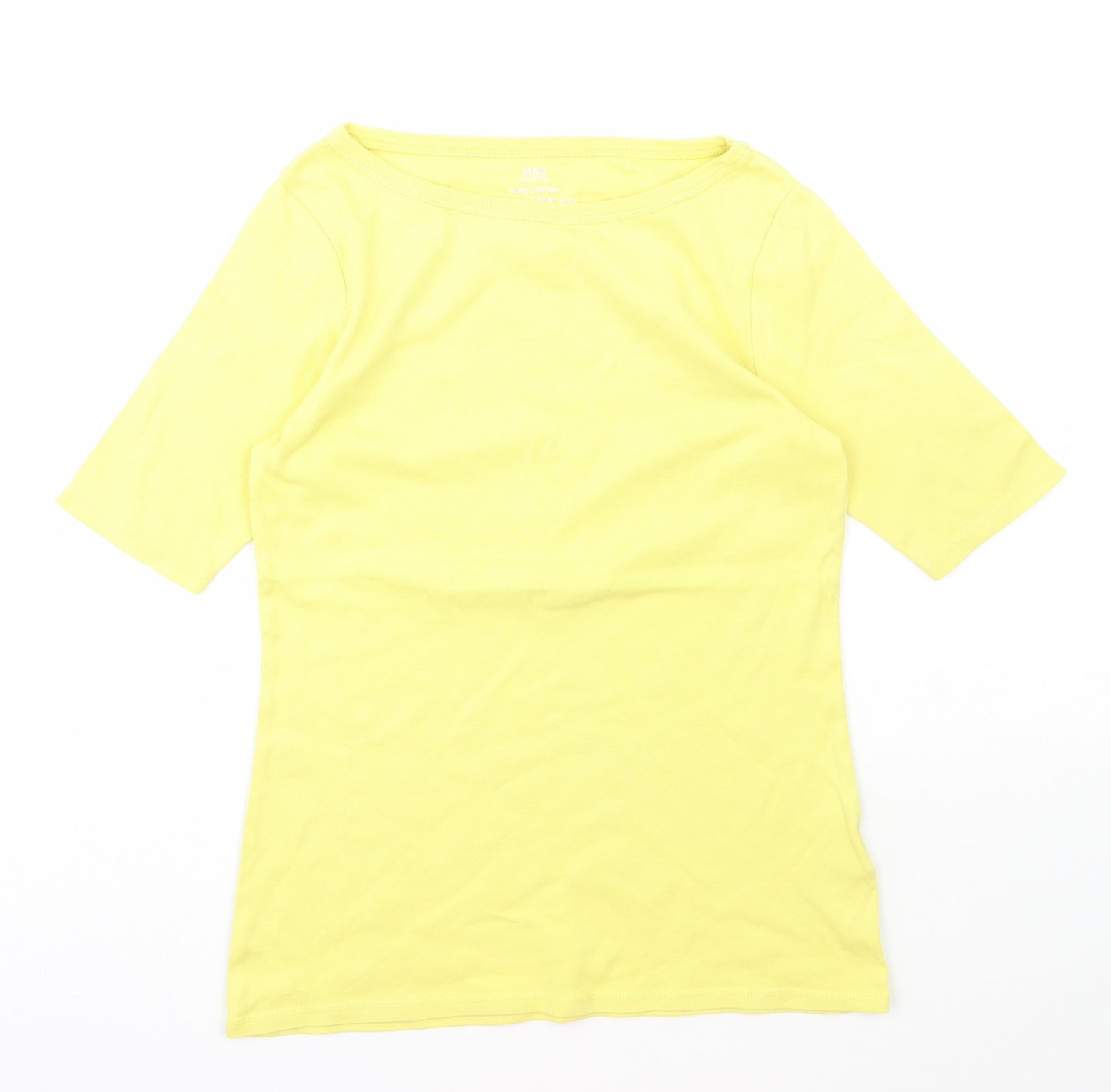 Marks and Spencer Womens Yellow  Cotton Basic T-Shirt Size 12 Boat Neck