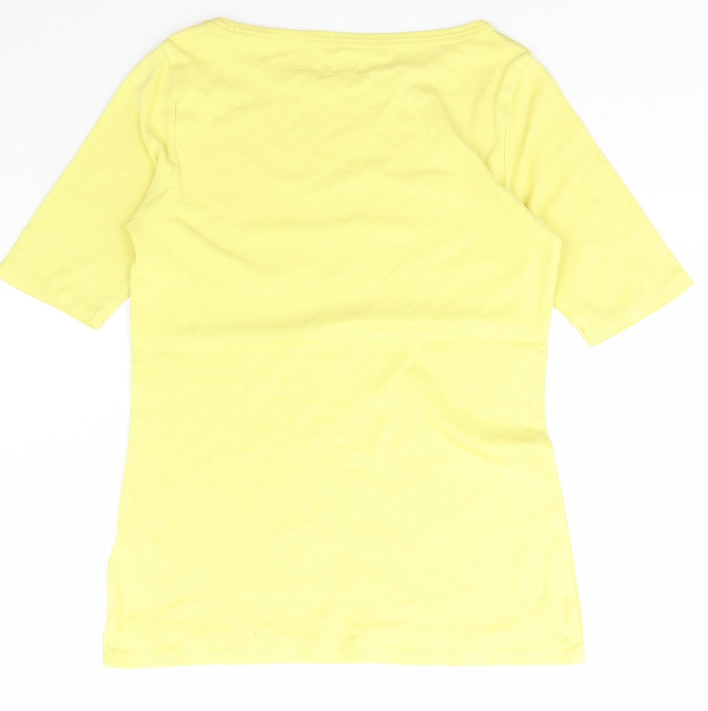 Marks and Spencer Womens Yellow  Cotton Basic T-Shirt Size 12 Boat Neck