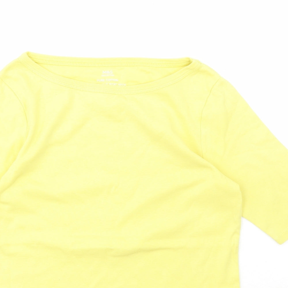 Marks and Spencer Womens Yellow  Cotton Basic T-Shirt Size 12 Boat Neck