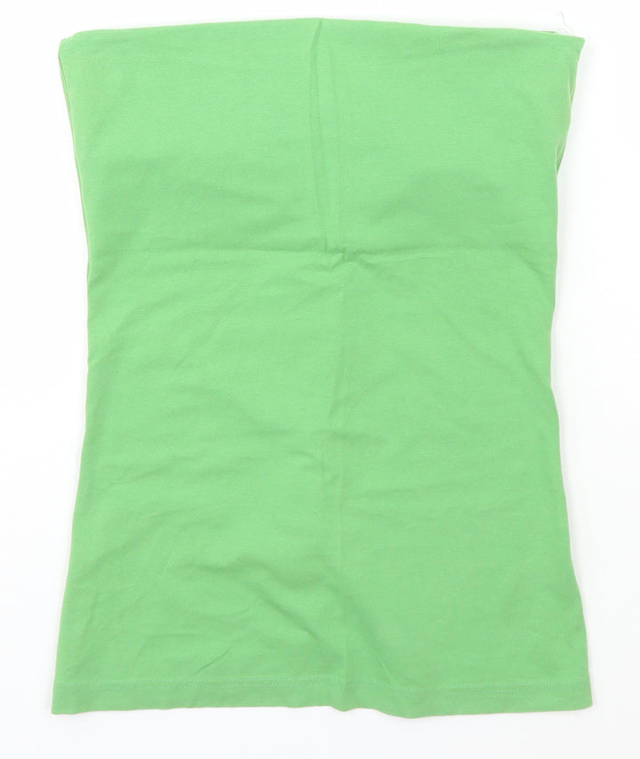 Topshop Womens Green Cotton Basic T-Shirt Size 10 Off the Shoulder
