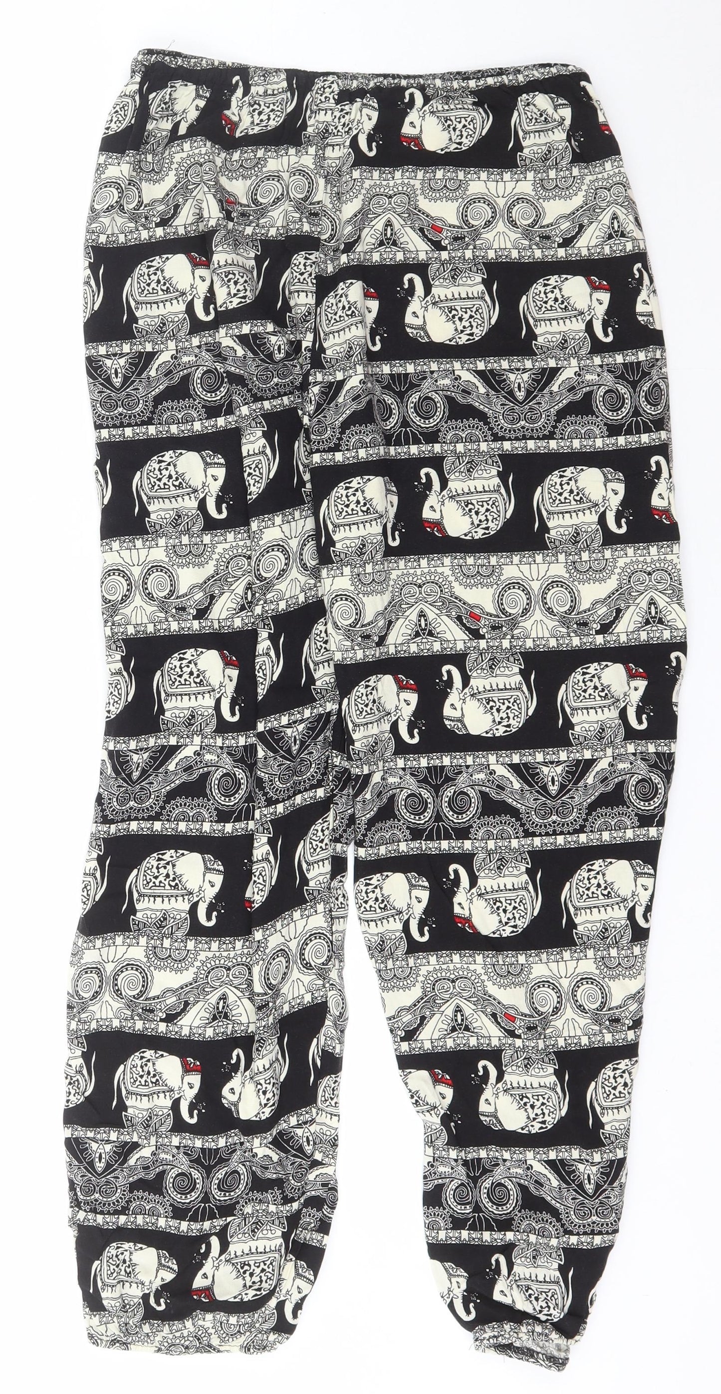 Preworn Womens Black Geometric Cotton Harem Trousers Size 6 L26 in Regular Drawstring