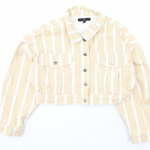 Missguided Womens Beige Striped  Jacket Coat Size 8  Button