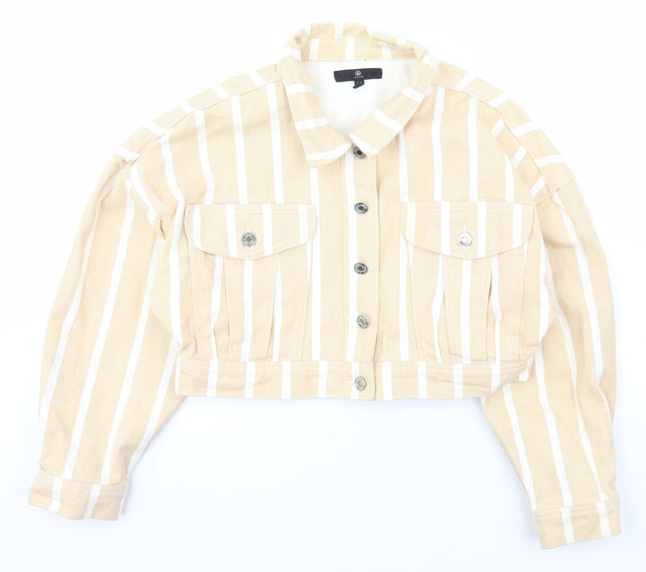 Missguided Womens Beige Striped  Jacket Coat Size 8  Button