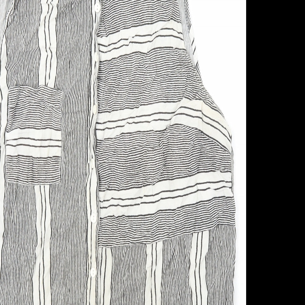 Atmosphere Womens Black Striped Viscose Basic Button-Up Size 16 Roll Neck