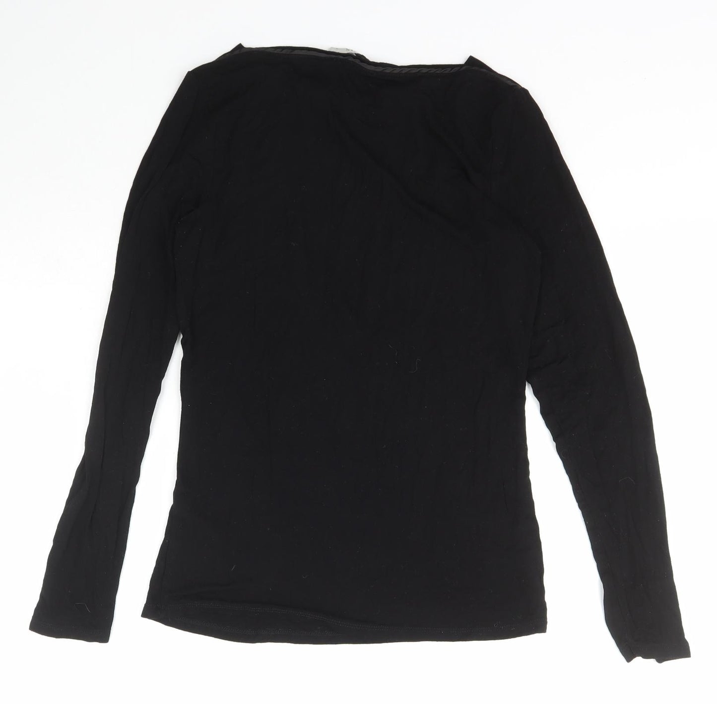 Oasis Womens Black  Polyester Basic T-Shirt Size S Boat Neck