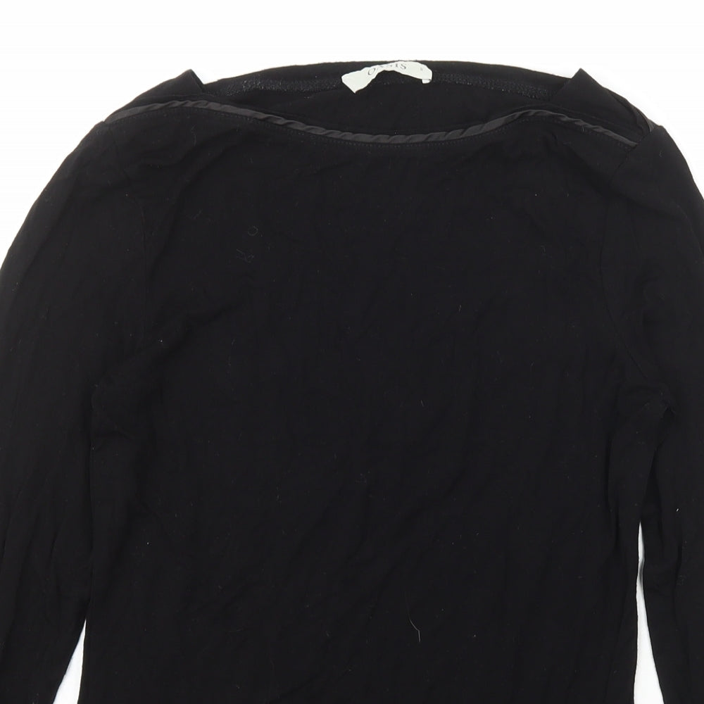 Oasis Womens Black  Polyester Basic T-Shirt Size S Boat Neck