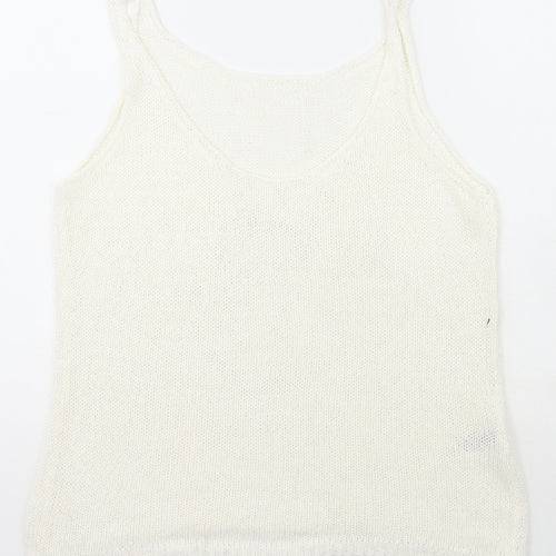 NEXT Womens Ivory  Polyester Basic T-Shirt Size 12 Scoop Neck