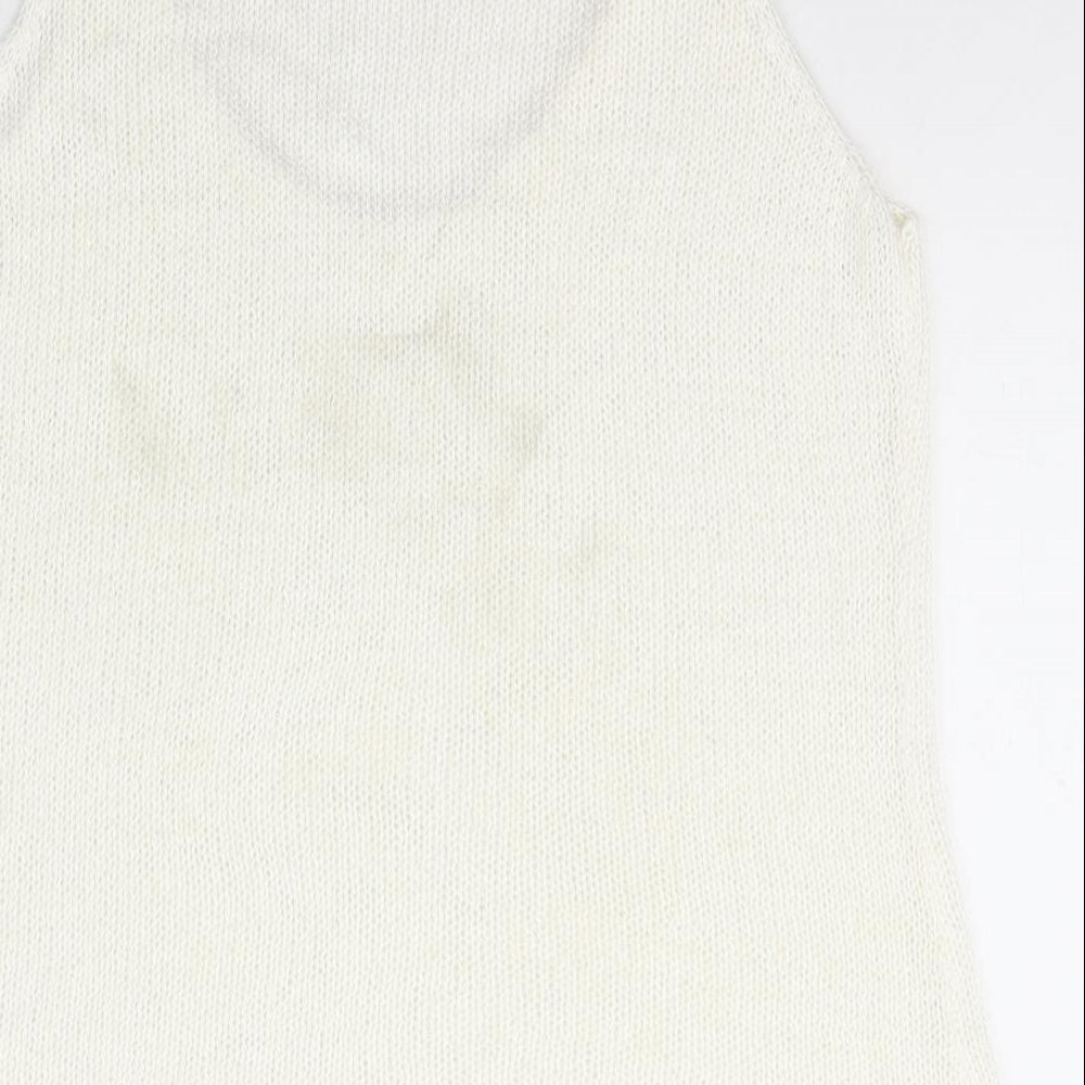 NEXT Womens Ivory  Polyester Basic T-Shirt Size 12 Scoop Neck