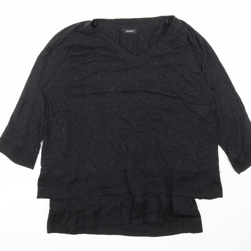 POMODORO Womens Grey V-Neck  Viscose Pullover Jumper Size 12
