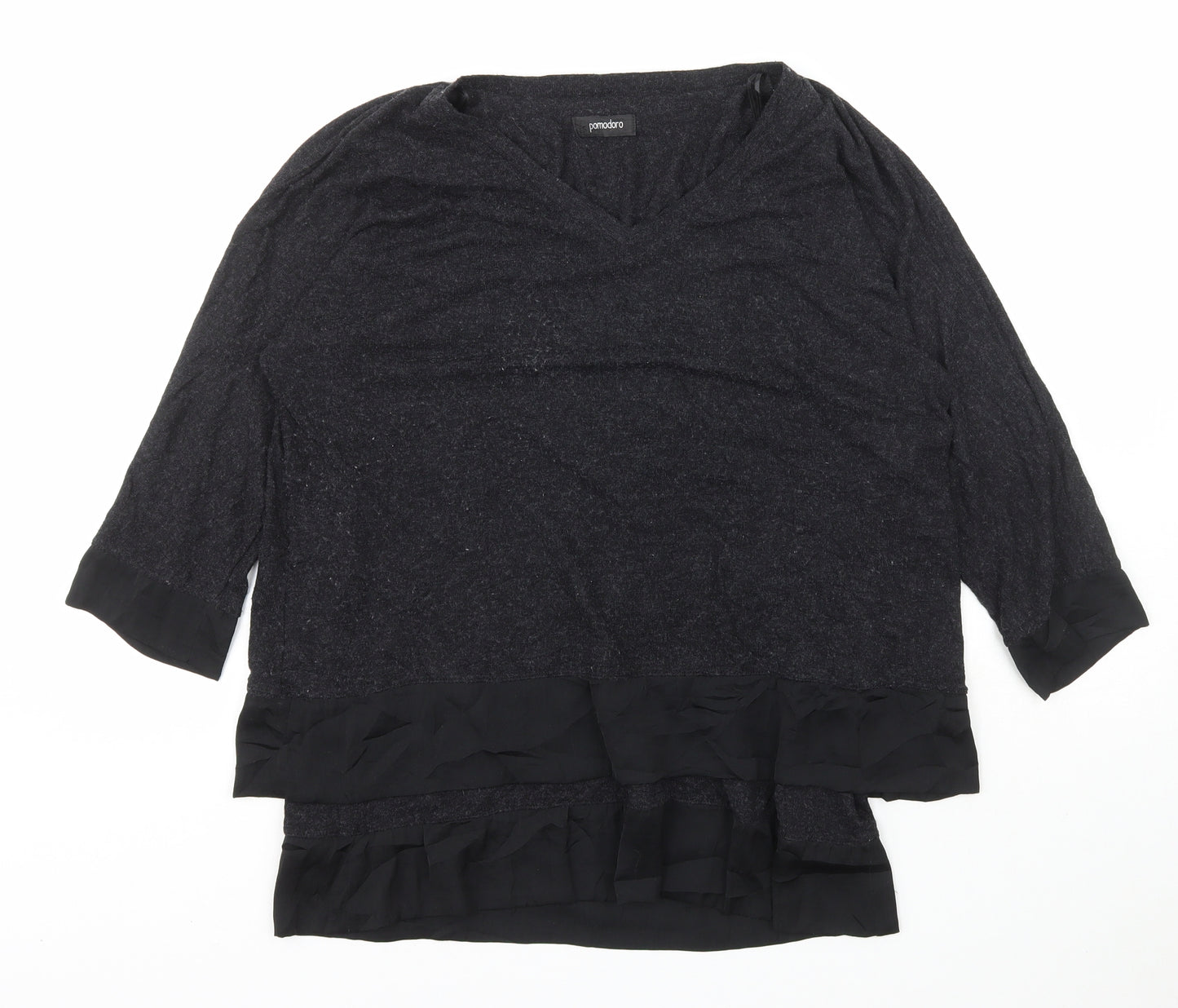 POMODORO Womens Grey V-Neck  Viscose Pullover Jumper Size 12