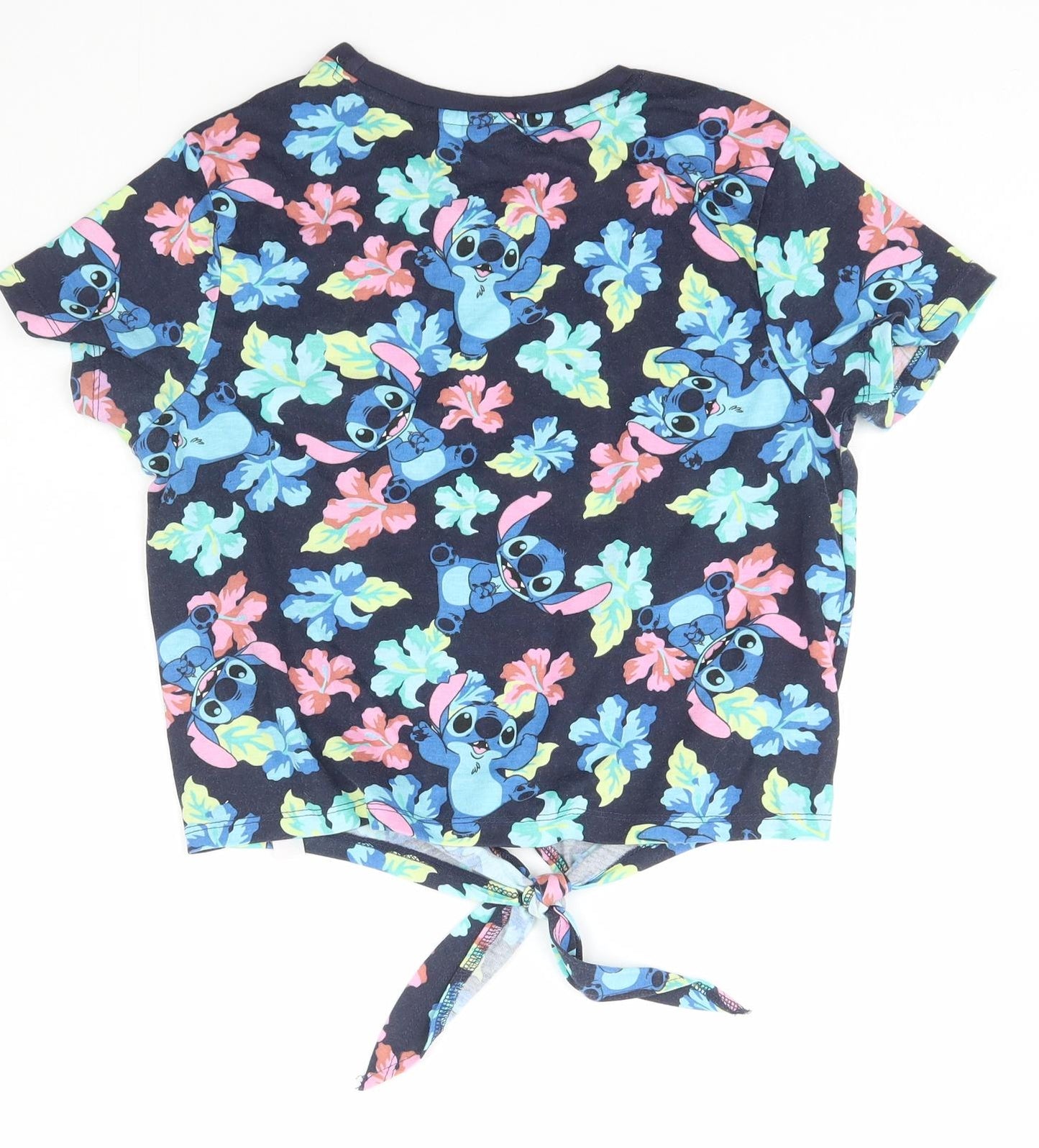 Primark Womens Blue Geometric Polyester Basic T-Shirt Size XS Scoop Neck - Lilo & Stitch Disney