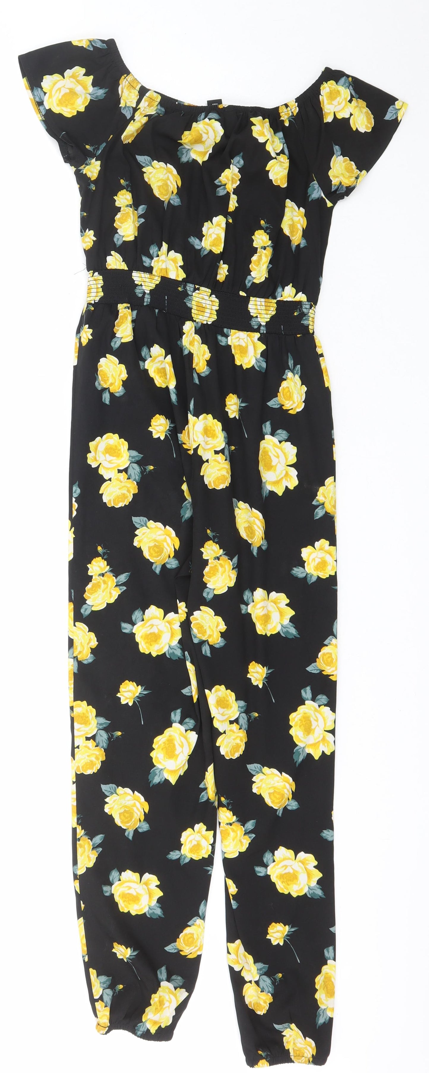 New Look Girls Black Floral Polyester Jumpsuit One-Piece Size 10 Years  Pullover