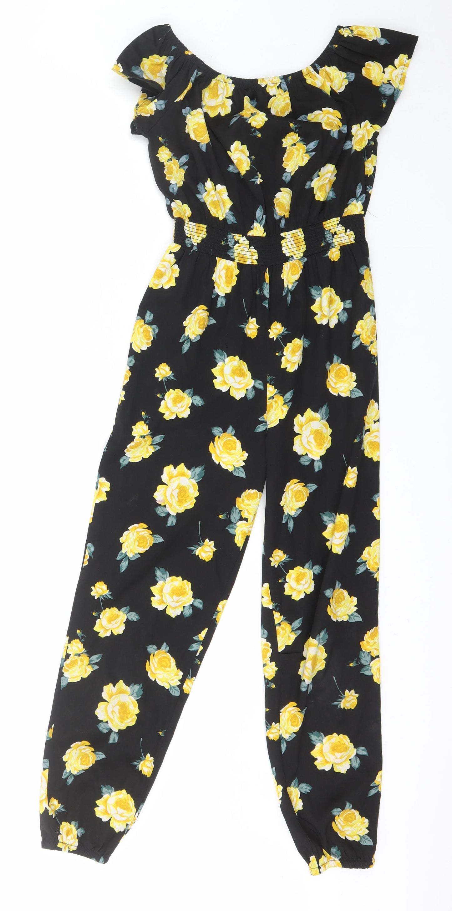 New Look Girls Black Floral Polyester Jumpsuit One-Piece Size 10 Years  Pullover