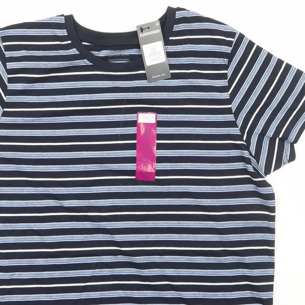 Primark Boys Blue Striped Cotton Basic T-Shirt Size 13-14 Years Crew Neck Pullover