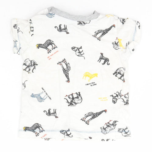 Matalan Baby White Geometric Cotton Basic T-Shirt Size 3-6 Months Roll Neck Pullover - zoo animals