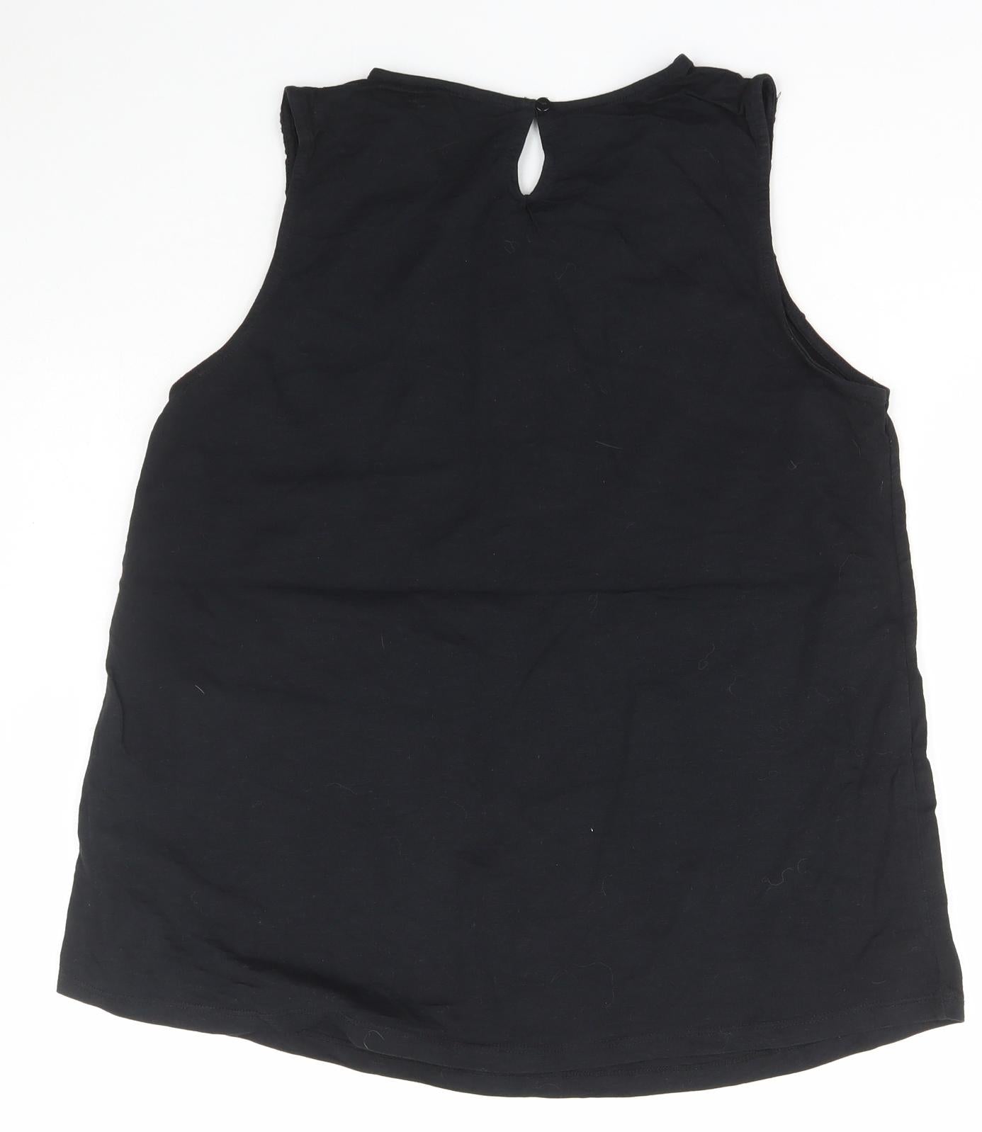 George Womens Black Floral Cotton Basic T-Shirt Size 14 Scoop Neck