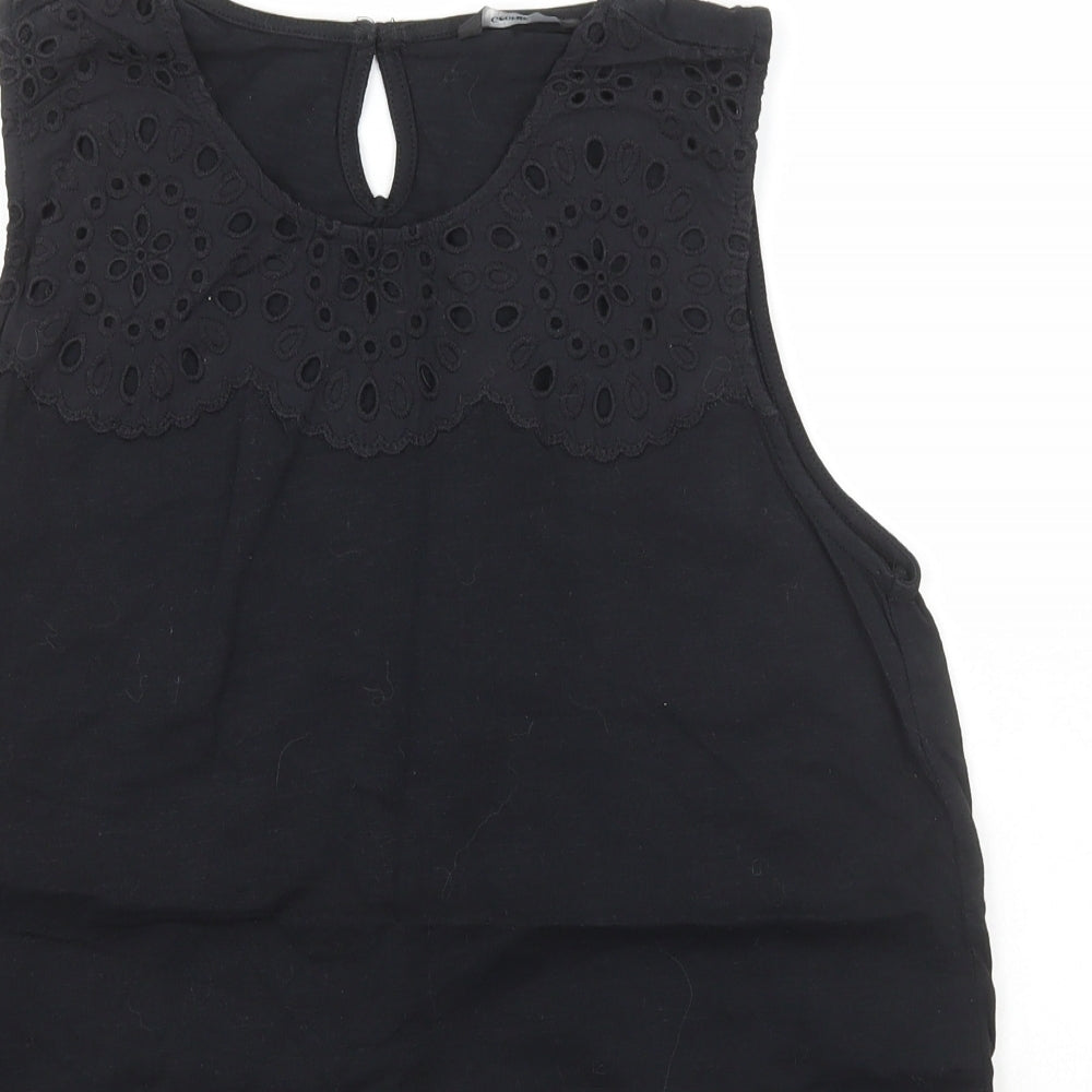 George Womens Black Floral Cotton Basic T-Shirt Size 14 Scoop Neck