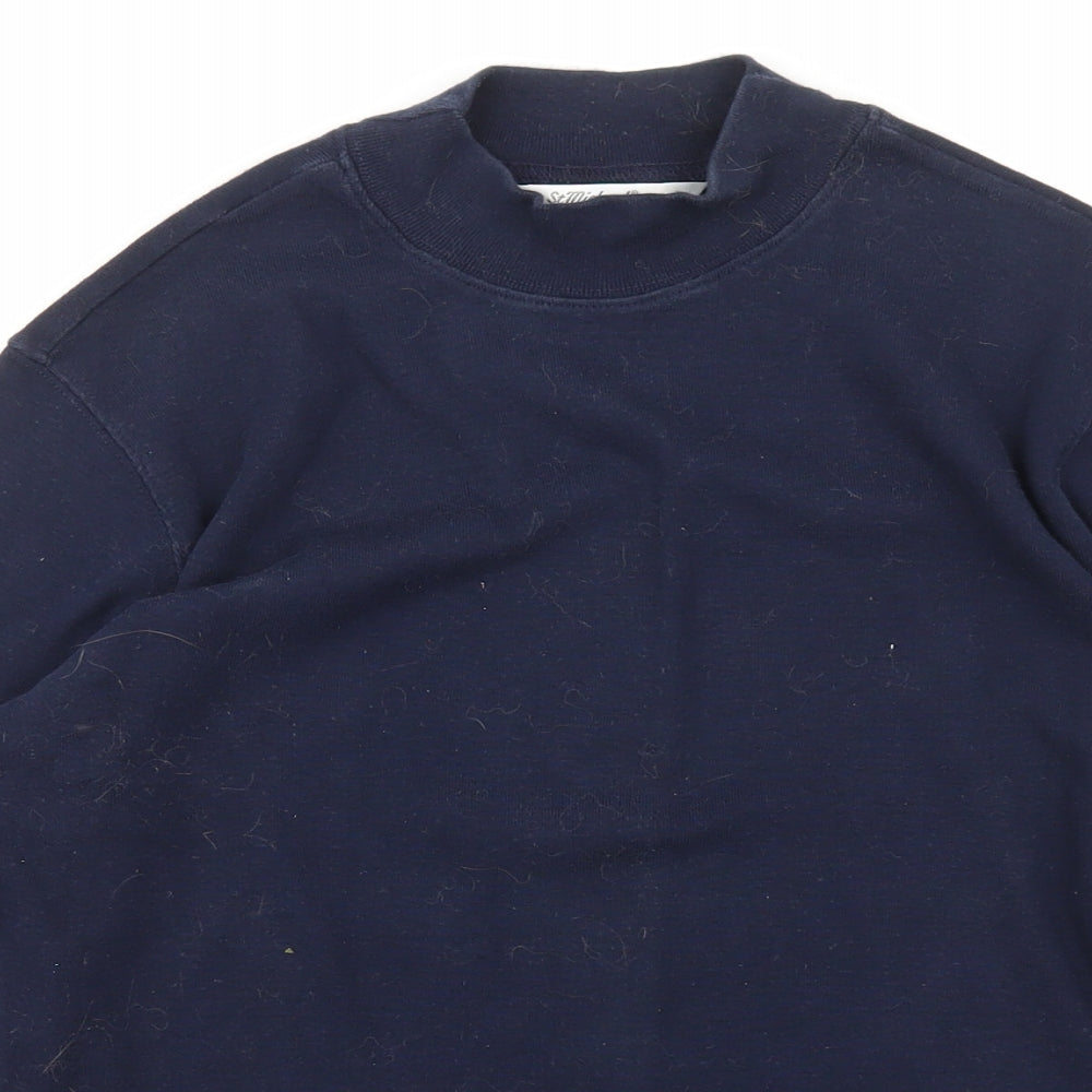 St Michael Womens Blue High Neck  Cotton Pullover Jumper Size 14