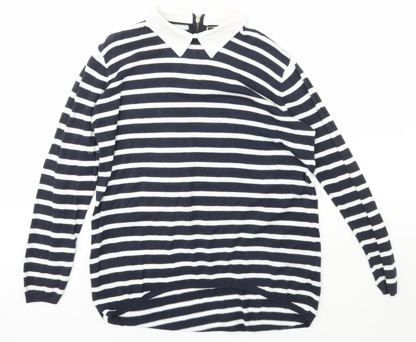 Atmosphere Womens Blue Collared Striped Viscose Pullover Jumper Size 12