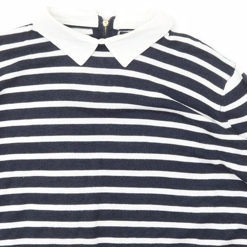 Atmosphere Womens Blue Collared Striped Viscose Pullover Jumper Size 12