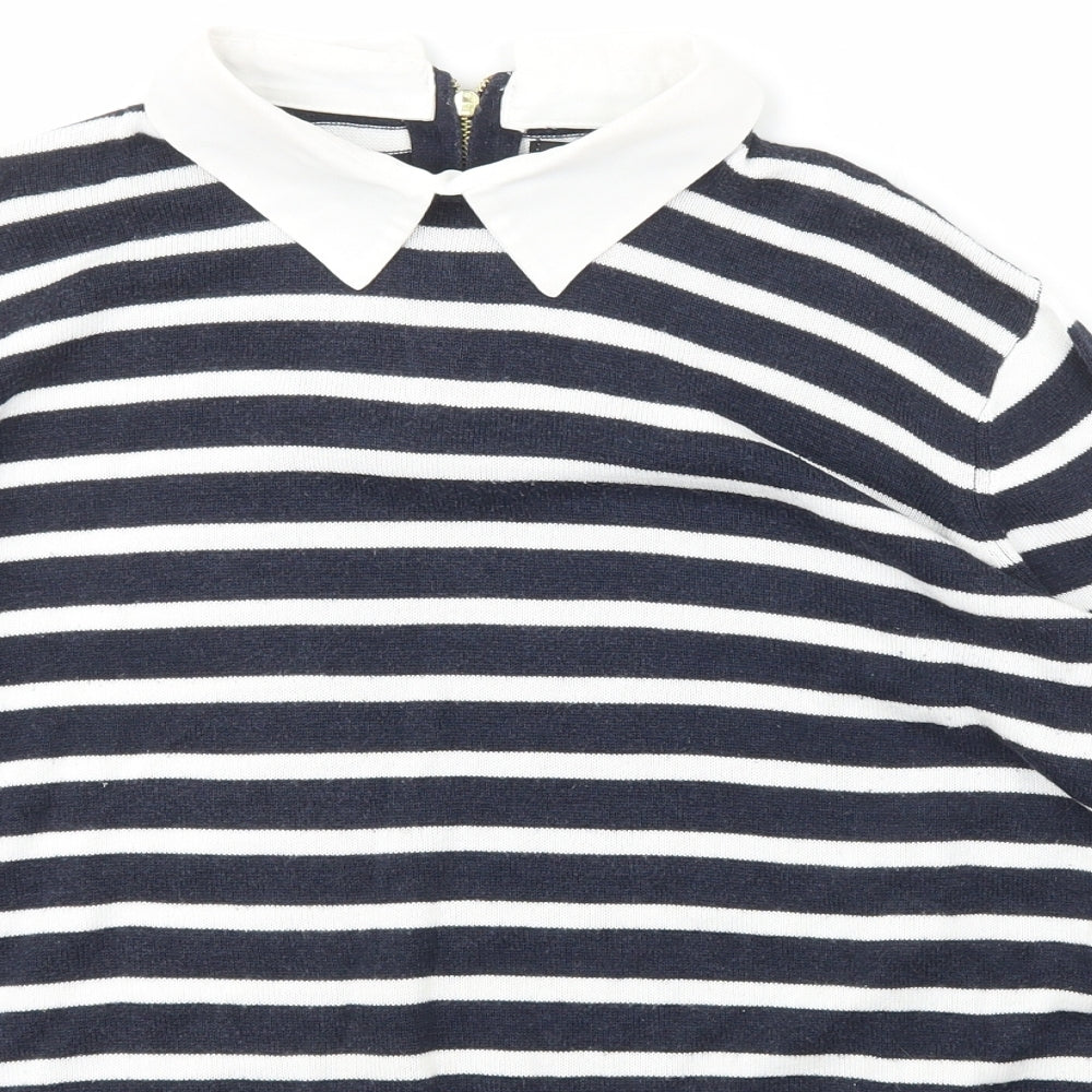 Atmosphere Womens Blue Collared Striped Viscose Pullover Jumper Size 12