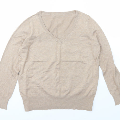 Preworn Womens Beige V-Neck  Cotton Pullover Jumper Size M