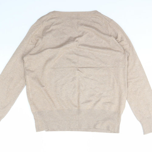 Preworn Womens Beige V-Neck  Cotton Pullover Jumper Size M