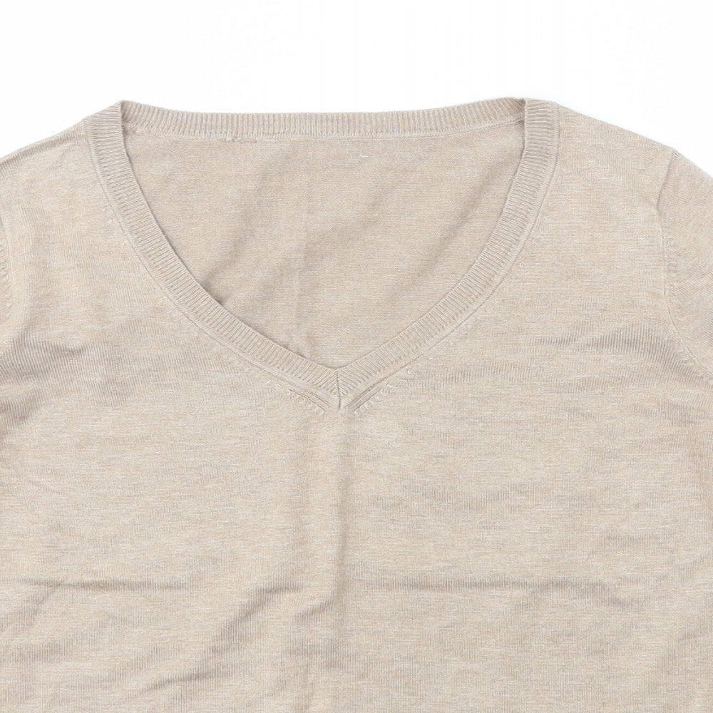 Preworn Womens Beige V-Neck  Cotton Pullover Jumper Size M