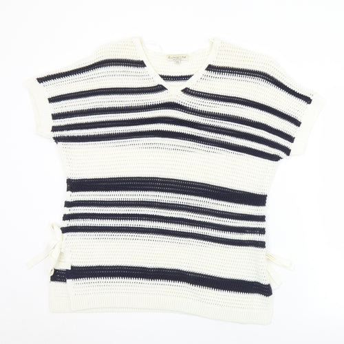 F&F Womens Blue V-Neck Striped Acrylic Pullover Jumper Size 12