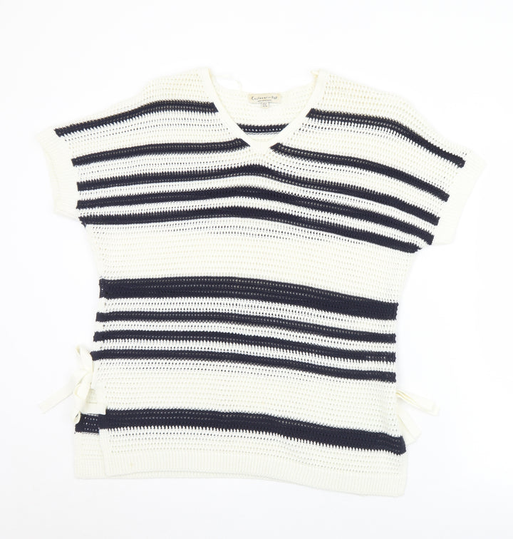 F&F Womens Blue V-Neck Striped Acrylic Pullover Jumper Size 12
