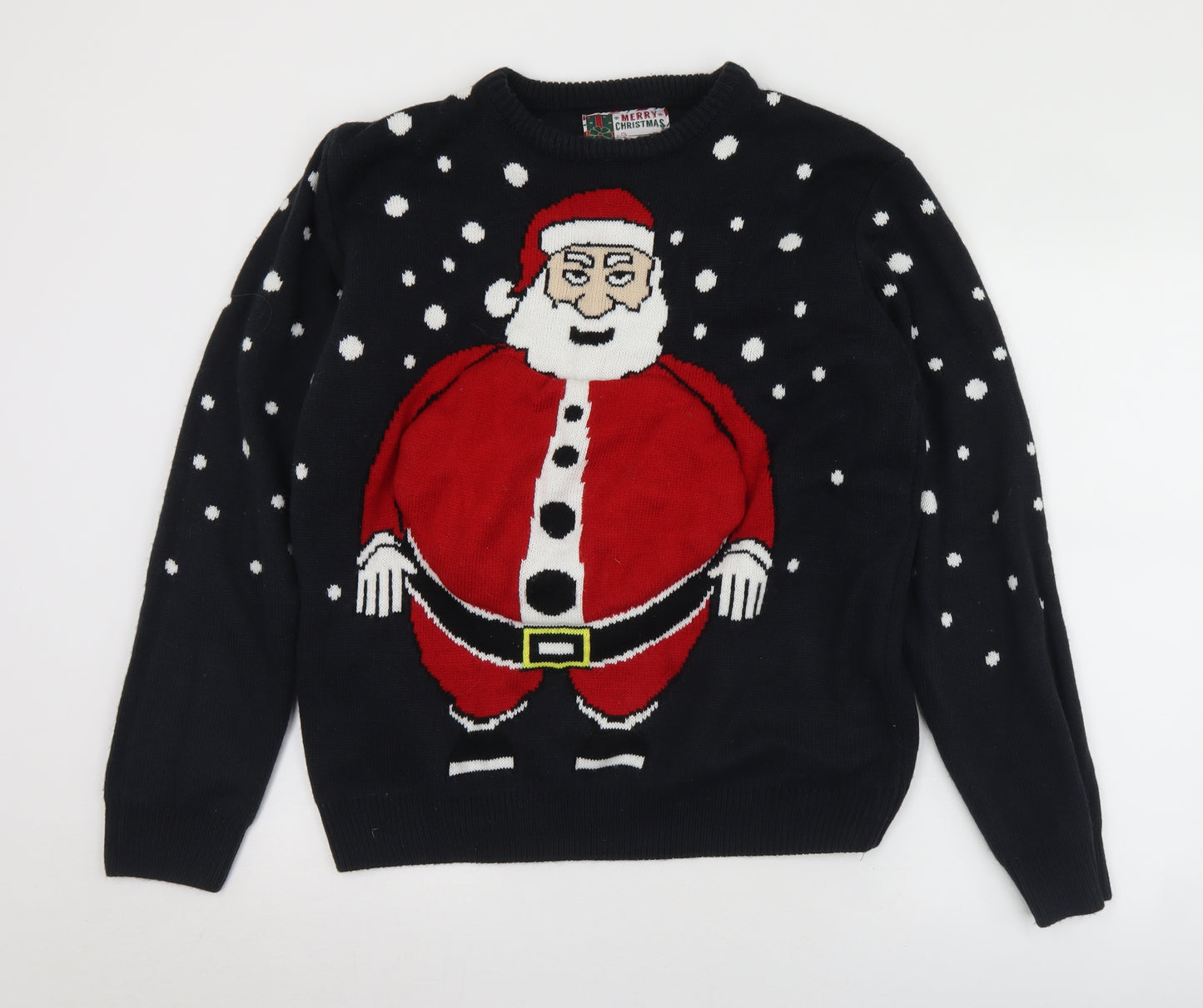 Cedar Wood State Mens Black Crew Neck Polka Dot Acrylic Pullover Jumper Size XL   - Christmas