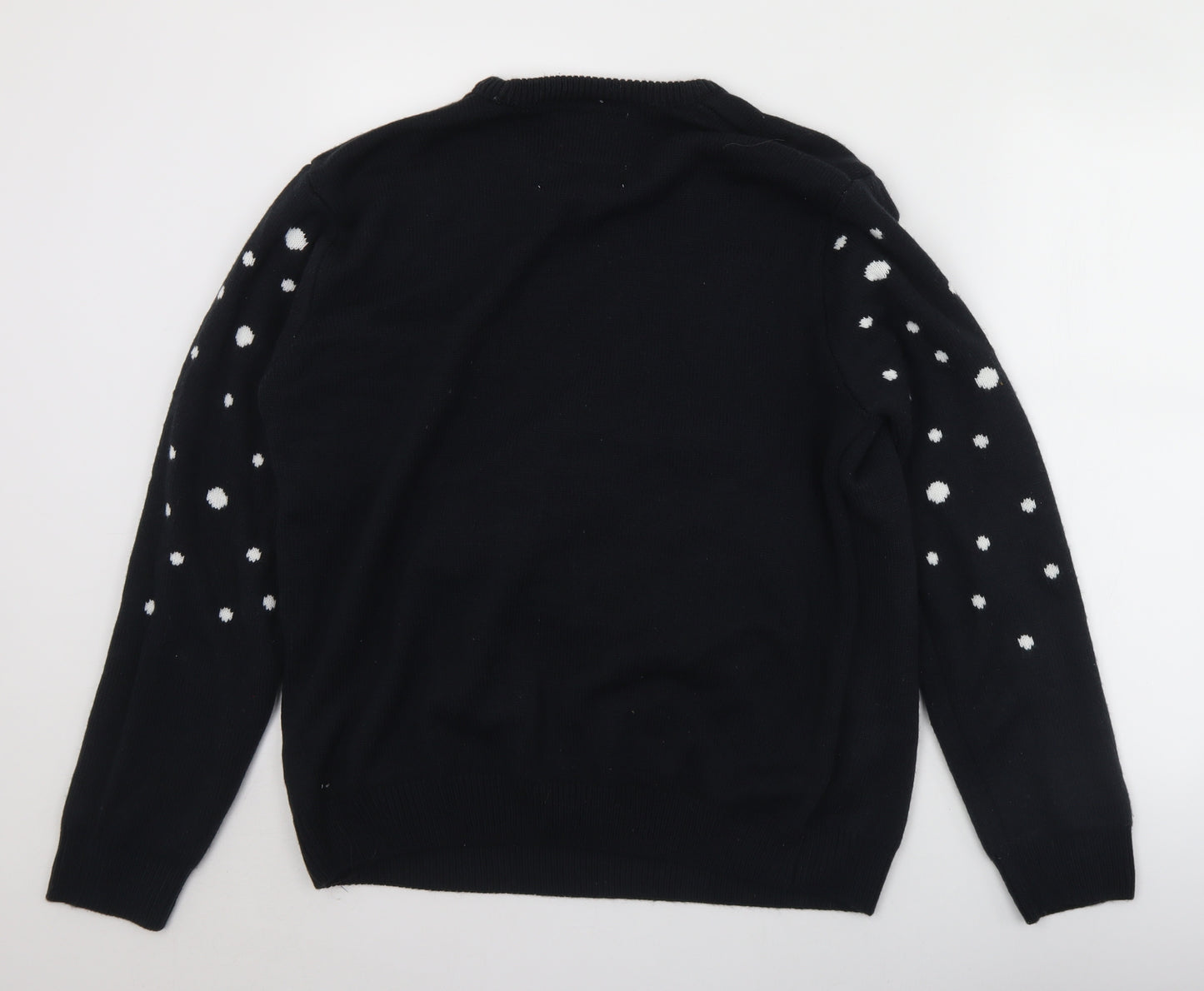 Cedar Wood State Mens Black Crew Neck Polka Dot Acrylic Pullover Jumper Size XL   - Christmas