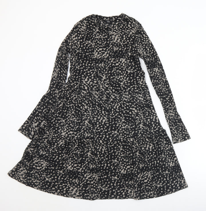 River Island Womens Black Geometric Polyester Fit & Flare  Size 6  Round Neck