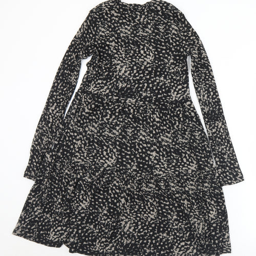 River Island Womens Black Geometric Polyester Fit & Flare  Size 6  Round Neck