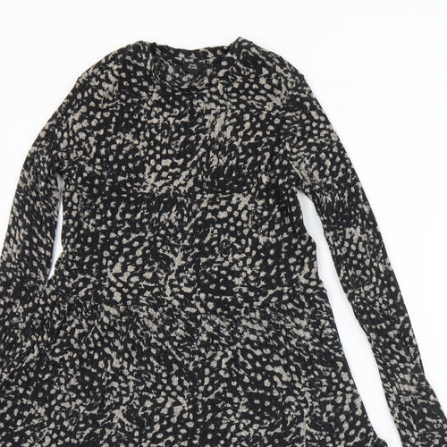 River Island Womens Black Geometric Polyester Fit & Flare  Size 6  Round Neck