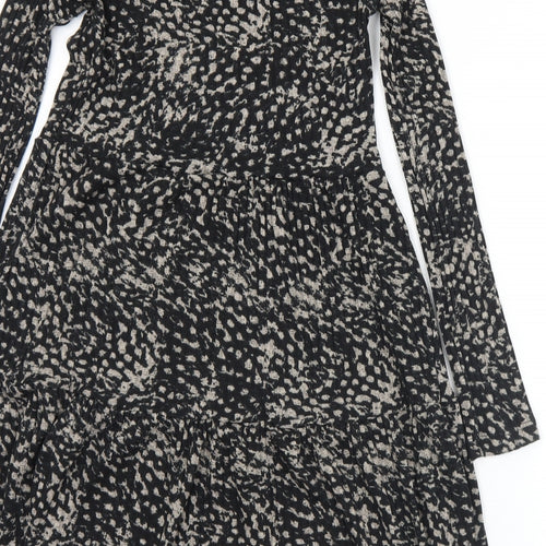 River Island Womens Black Geometric Polyester Fit & Flare  Size 6  Round Neck