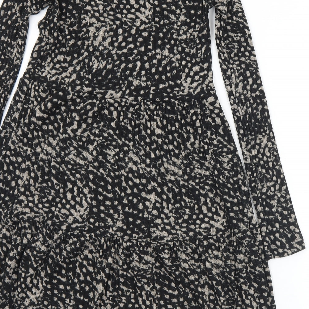 River Island Womens Black Geometric Polyester Fit & Flare  Size 6  Round Neck