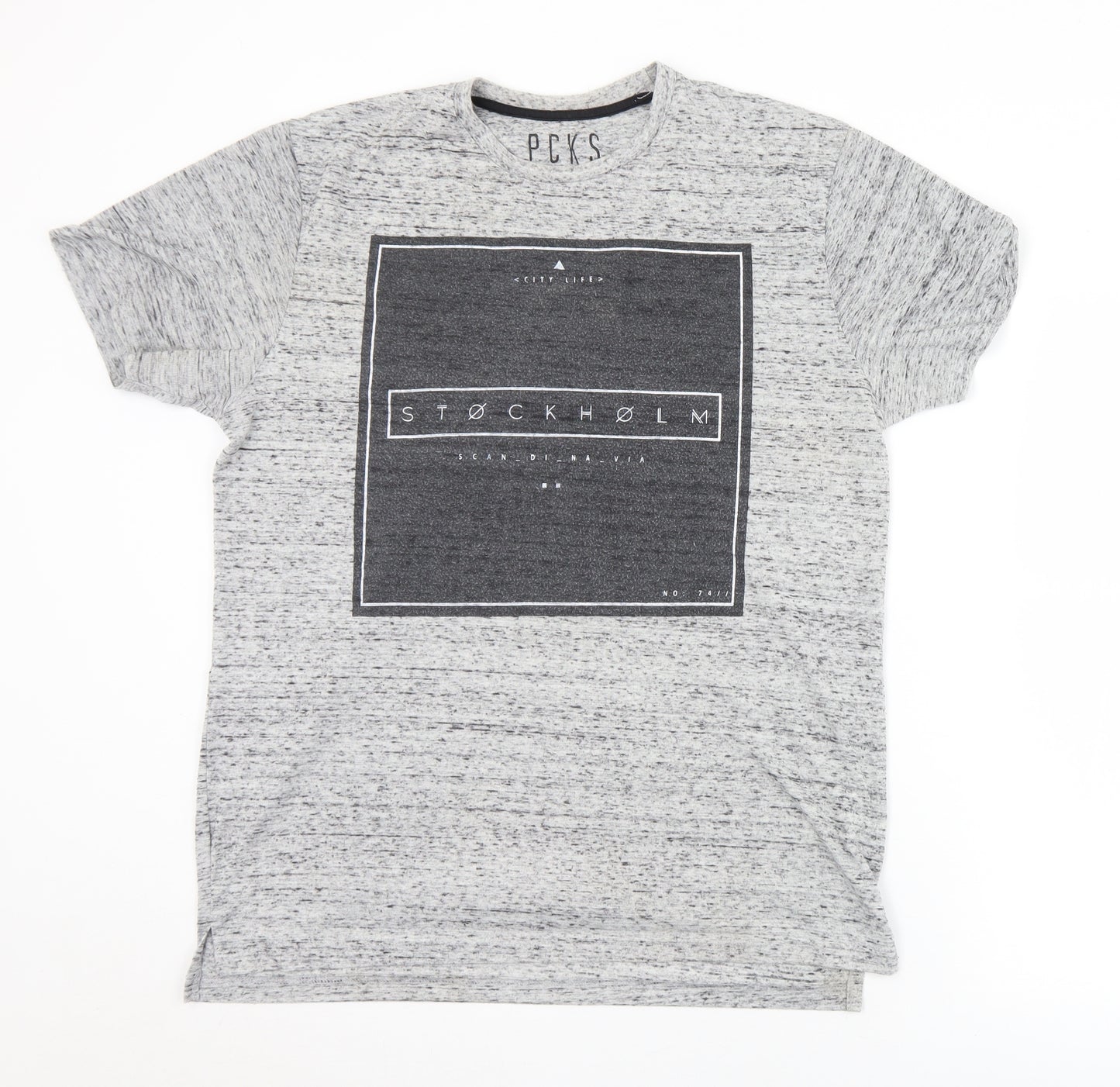Peacocks Mens Grey  Polyester  T-Shirt Size L Crew Neck