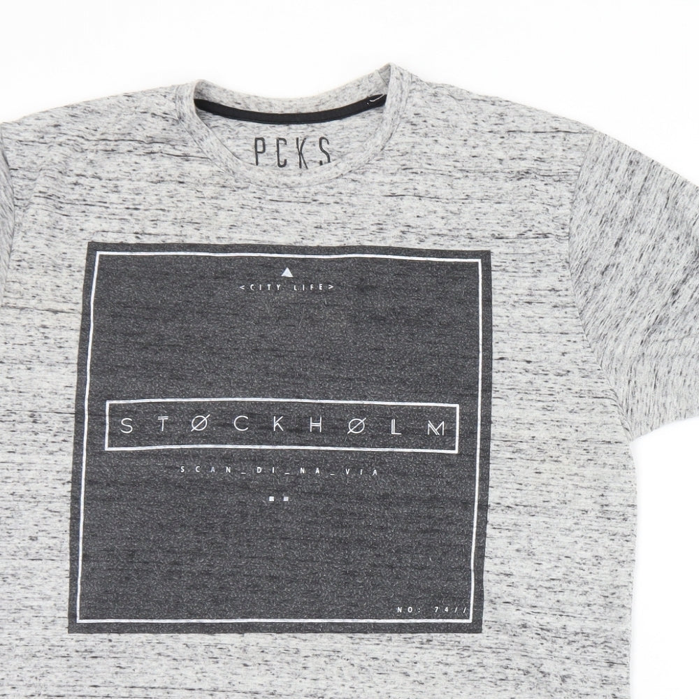 Peacocks Mens Grey  Polyester  T-Shirt Size L Crew Neck