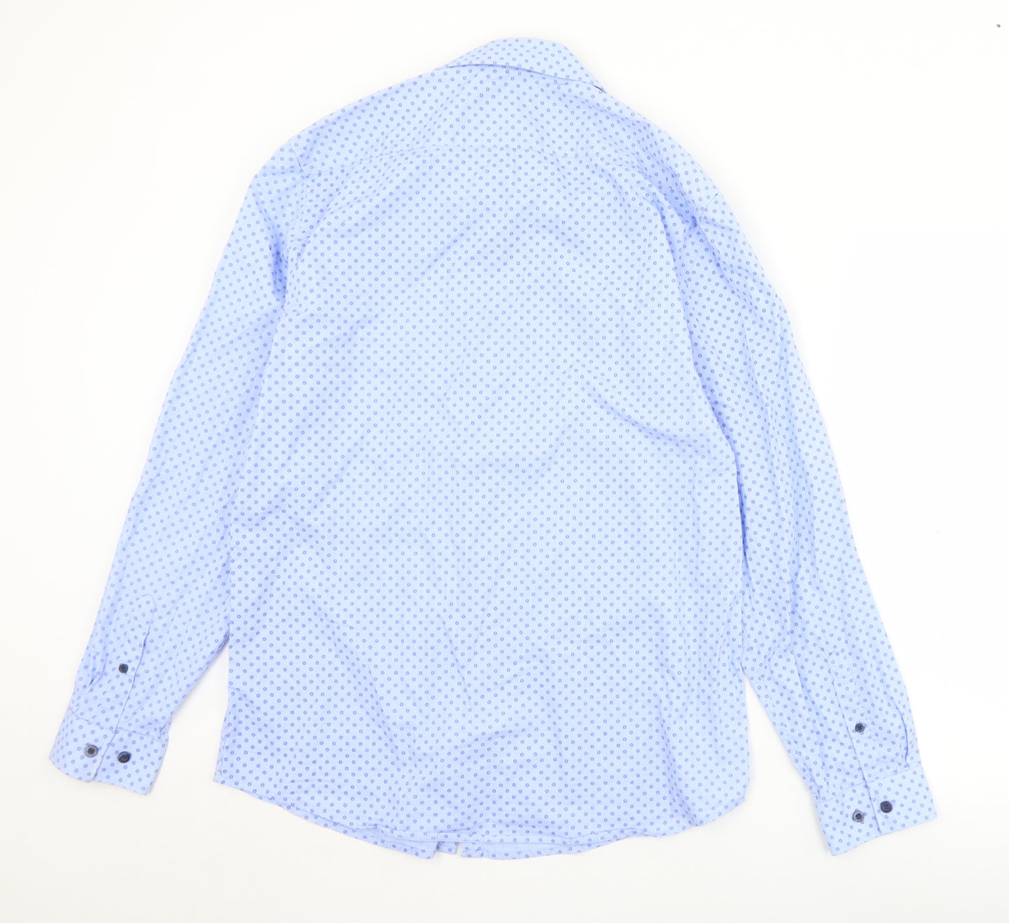 Primark Mens Blue Floral Cotton  Dress Shirt Size L Collared Button