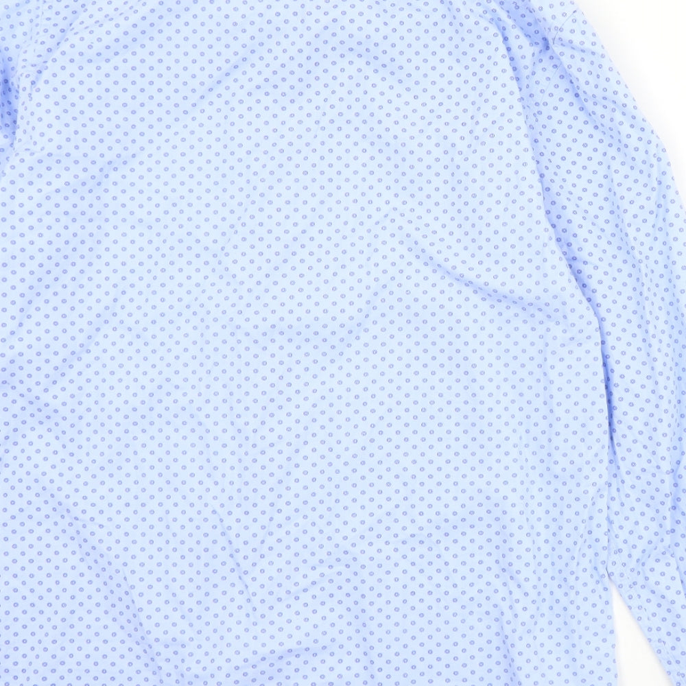 Primark Mens Blue Floral Cotton  Dress Shirt Size L Collared Button