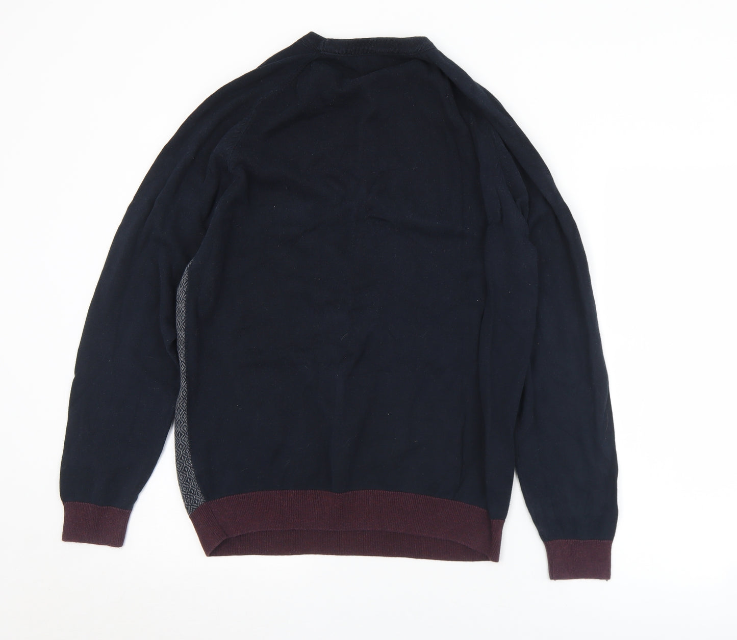 NEXT Mens Black Crew Neck Geometric Cotton Pullover Jumper Size L