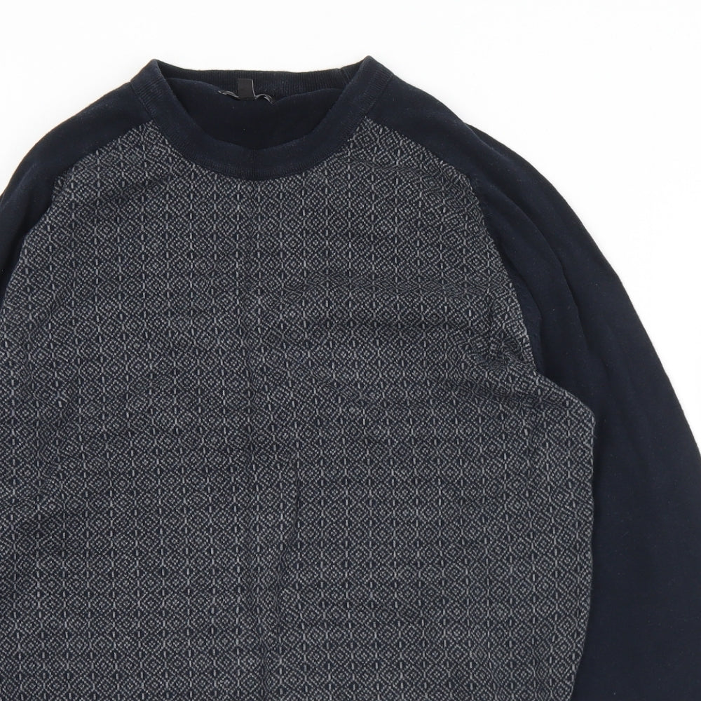 NEXT Mens Black Crew Neck Geometric Cotton Pullover Jumper Size L