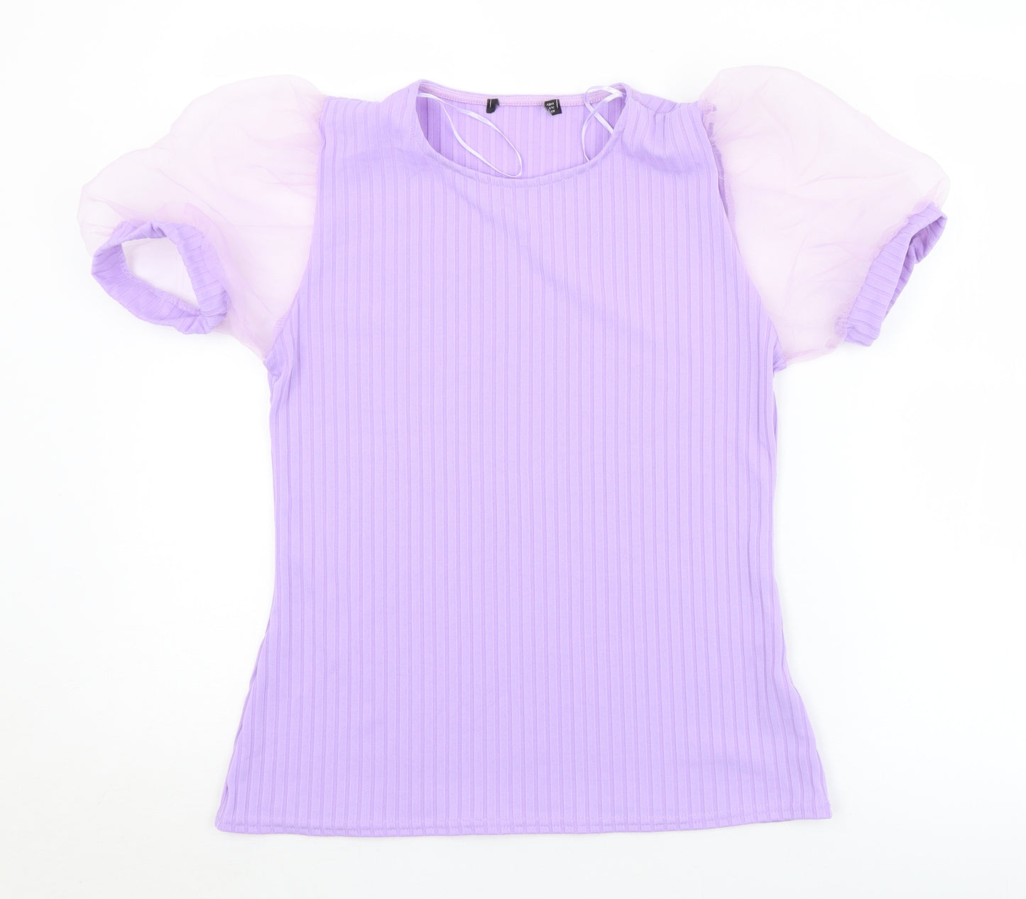Preworn Womens Purple  Polyester Jersey Blouse Size 14 Round Neck - Sheer sleeves