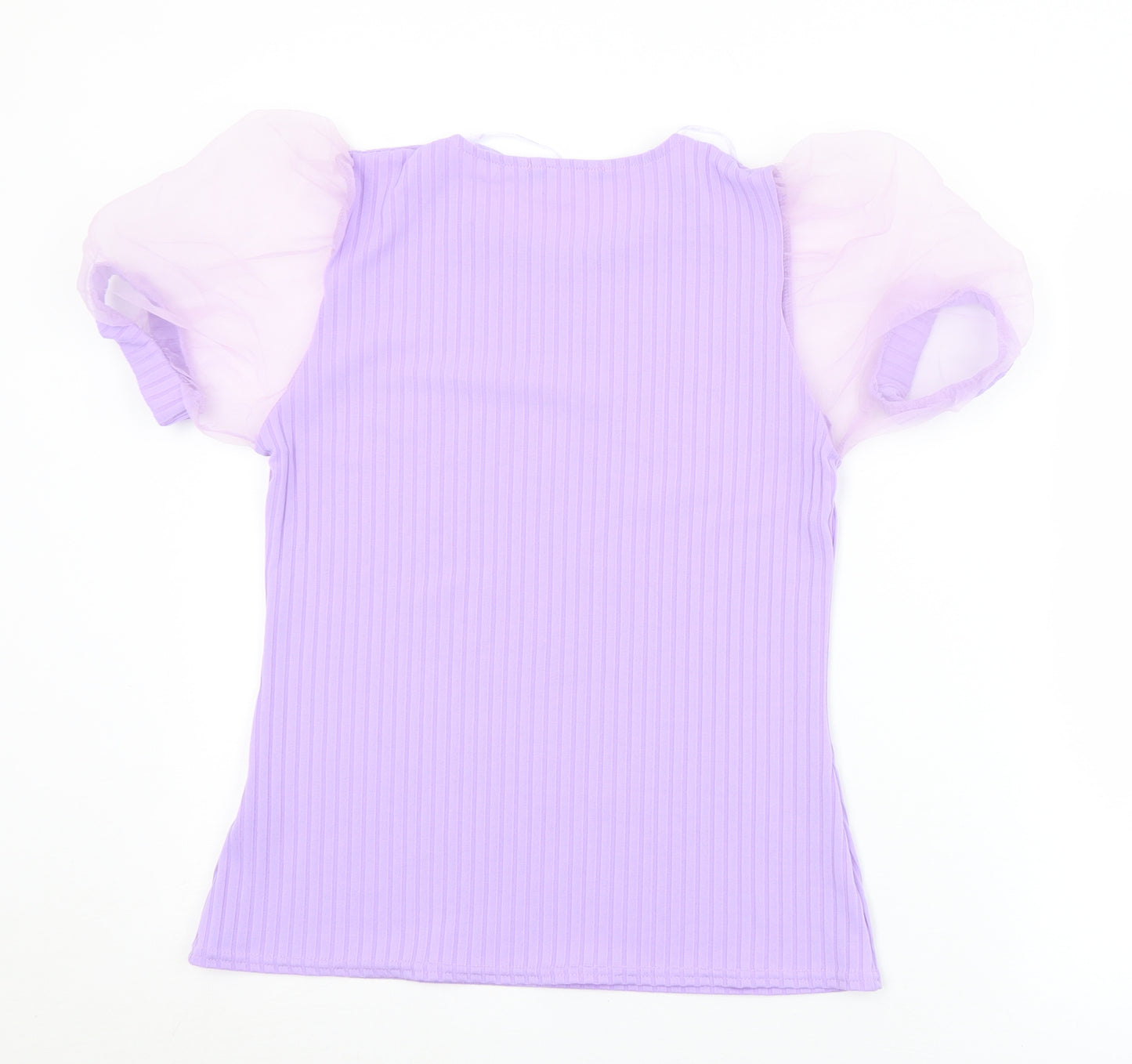 Preworn Womens Purple  Polyester Jersey Blouse Size 14 Round Neck - Sheer sleeves