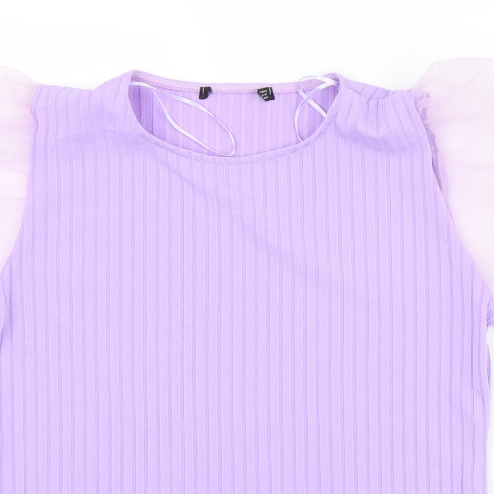Preworn Womens Purple  Polyester Jersey Blouse Size 14 Round Neck - Sheer sleeves