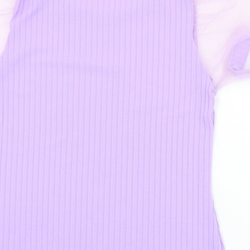 Preworn Womens Purple  Polyester Jersey Blouse Size 14 Round Neck - Sheer sleeves