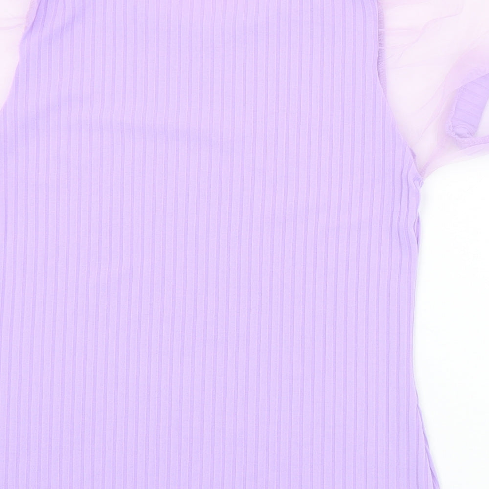 Preworn Womens Purple  Polyester Jersey Blouse Size 14 Round Neck - Sheer sleeves