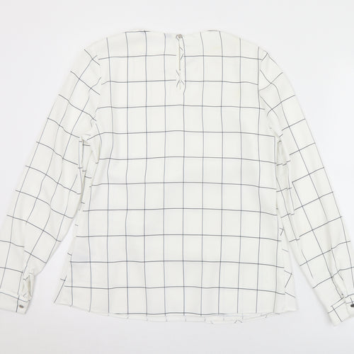 F&F Womens White Check Polyester Wrap Blouse Size 8 Round Neck